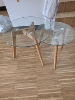 2er Set Glas Tischli /Beistelltisch mit Holzfüssen Top