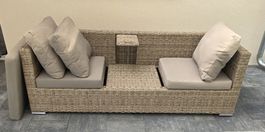 Gartensofa Polyrattan beige 3-Sitzer mit Staufach
