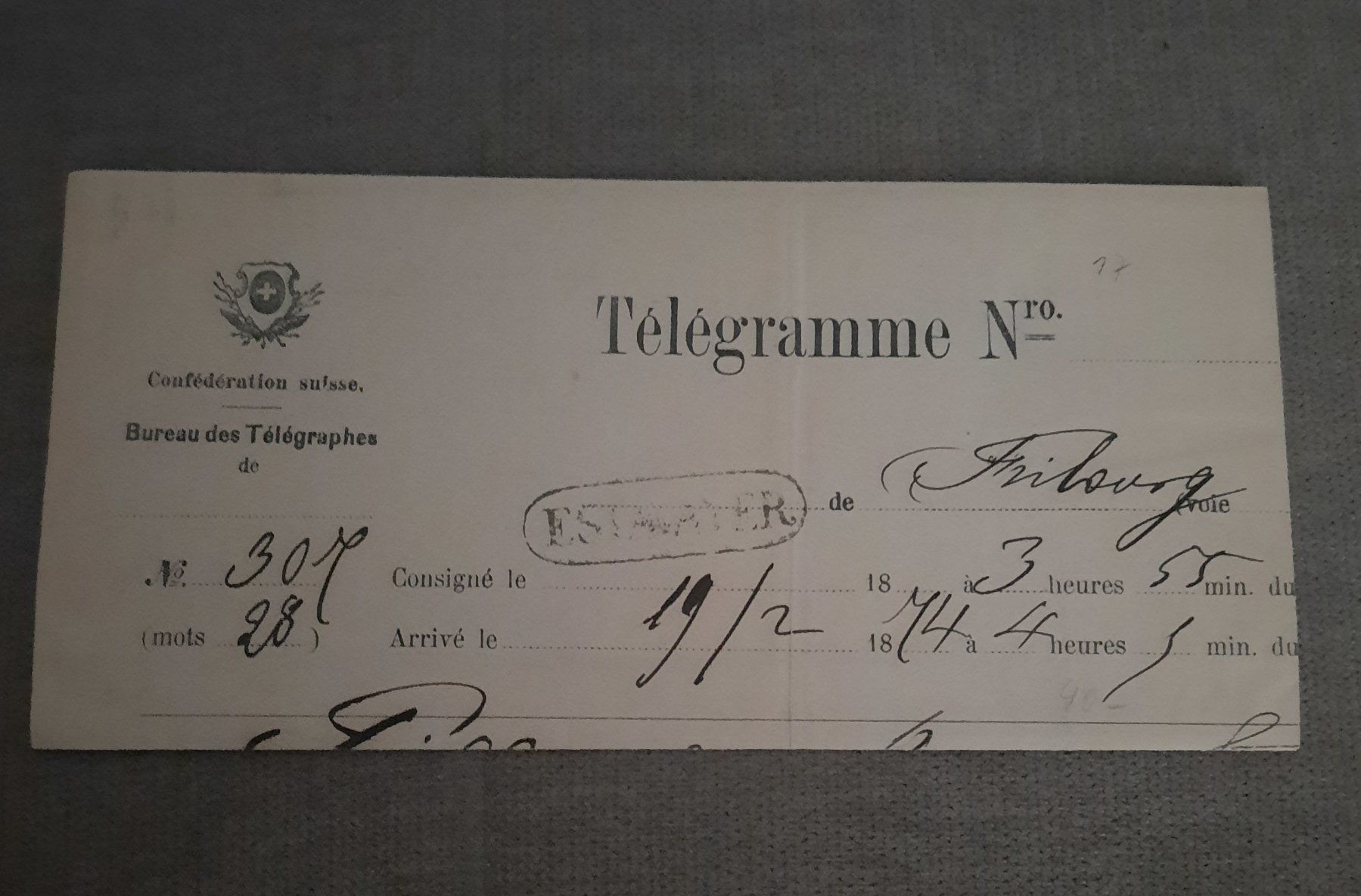 Tutti i francobolli: 1874.TELEGRAMME SUISSE CACHET LINÉAIRE ESTAVAYER – Usato da PALEZIEUX-VILLAGE venduto da danybox777