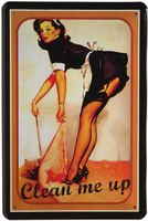 Blechschild-CLEAN ME UP MIT PIN-UP GIRL