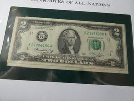 USA 1984, 2 Dollars - ungefaltet, Banknotenbrief