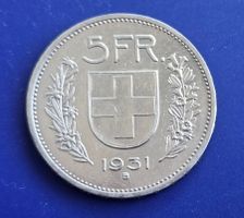 Silber 5 Fr. 1931 10* Abart RAR sehr gute Erhaltung