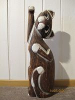 Dekorative Katzen Stand-Figur Statue Holz geschnitzt bemalt