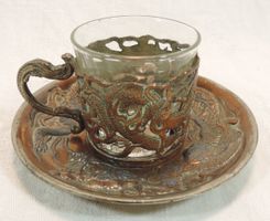 China Drachen Motiv, Metall Glas, Vintage