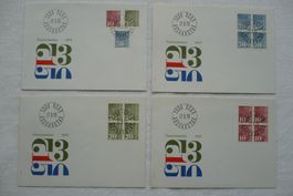1970 Ziffermarken 4 FDC Satz & 4er-Blocks SBK 483 - 485