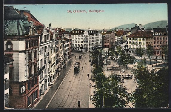 Cartoline postali: St. Gallen, Marktplatz mit Strassenbahn – Usato da Berlin venduto da bartko-reher