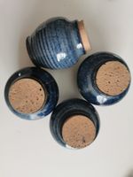 4 Keramik Gefässe blau mit Korken Vintage 4 Stk.