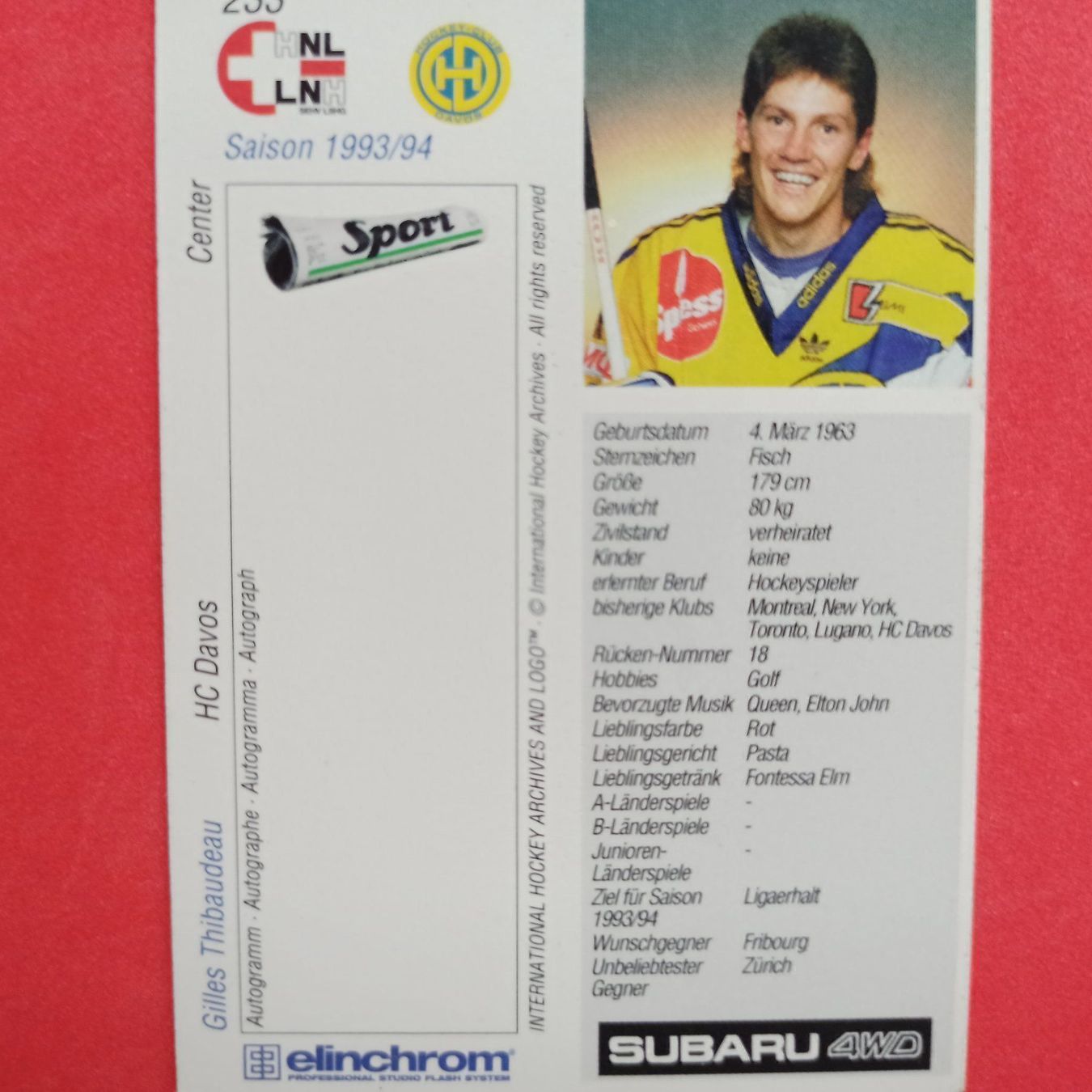 Carte collezionabili: Gilles Thibaudeau - HCD - 1993/94 – Usato da Dübendorf venduto da kb86_MOVIE 1