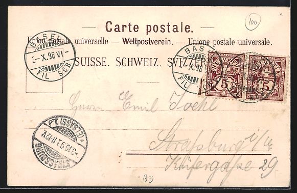 Cartoline postali: Litho Basel, Kirche mit Markt, Tor, 1898 – Usato da Berlin venduto da bartko-reher 1