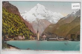 Flüelen mit Bristenstock - Dampfer - Litho
