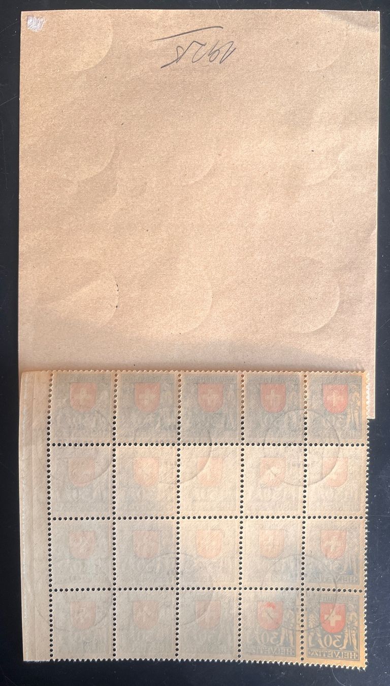 Alle Briefmarken: Pro Juventute 1925 halber Bogen Kantons und Schweizerwappen – Gebraucht aus Biberist von Edelfloh 2