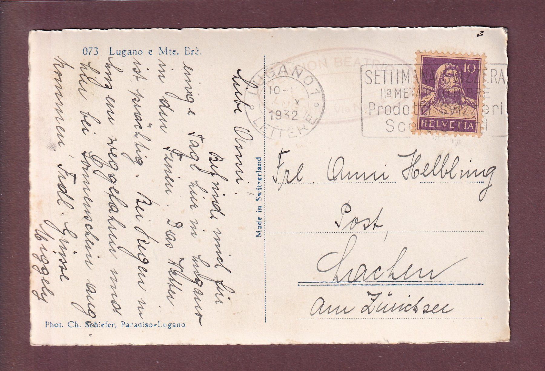 Cartes postales: LUGANO e Monte Brè - 1932 – D'occasion à Pully par nicecards 1