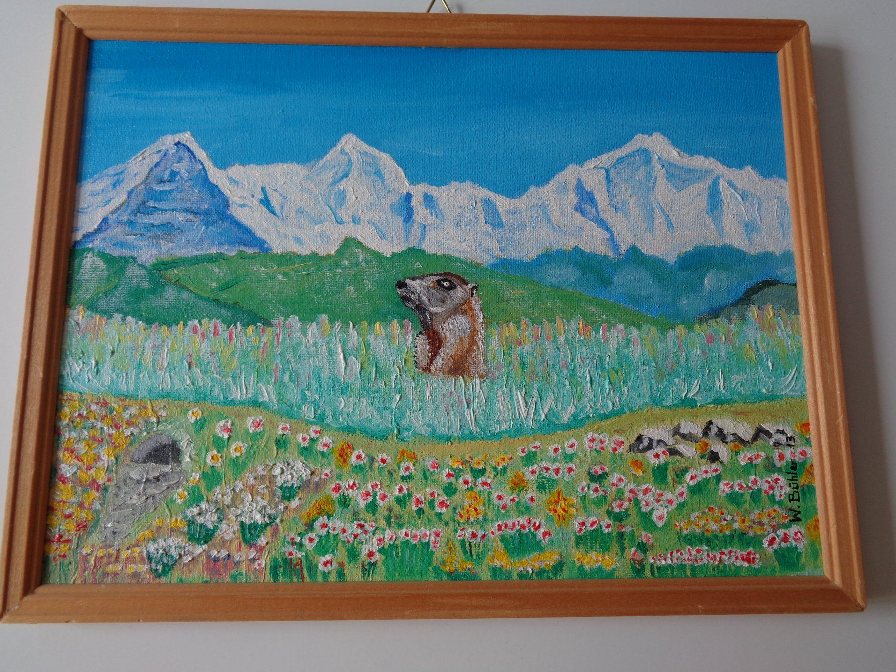 Tableaux: Ölbild Eiger, Mönch + Jungfrau mit Murmeltier 2013 – D'occasion à Wiesendangen par Gullfoss 1
