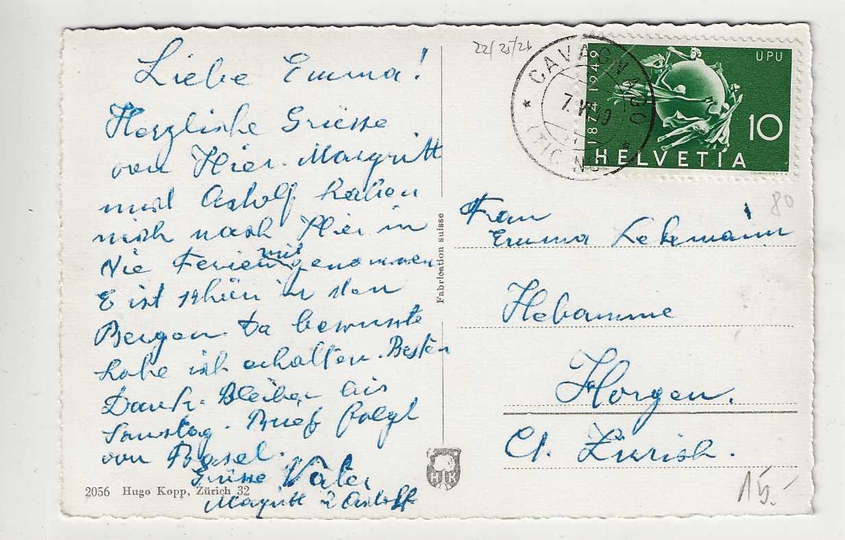 Ansichtskarten: Cavagnago Leventina, 1940 – Gebraucht aus Spiez von Niesen20 1