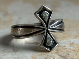 Silberring Kreuz Designerring mit Zirkonia (Gr. 55)