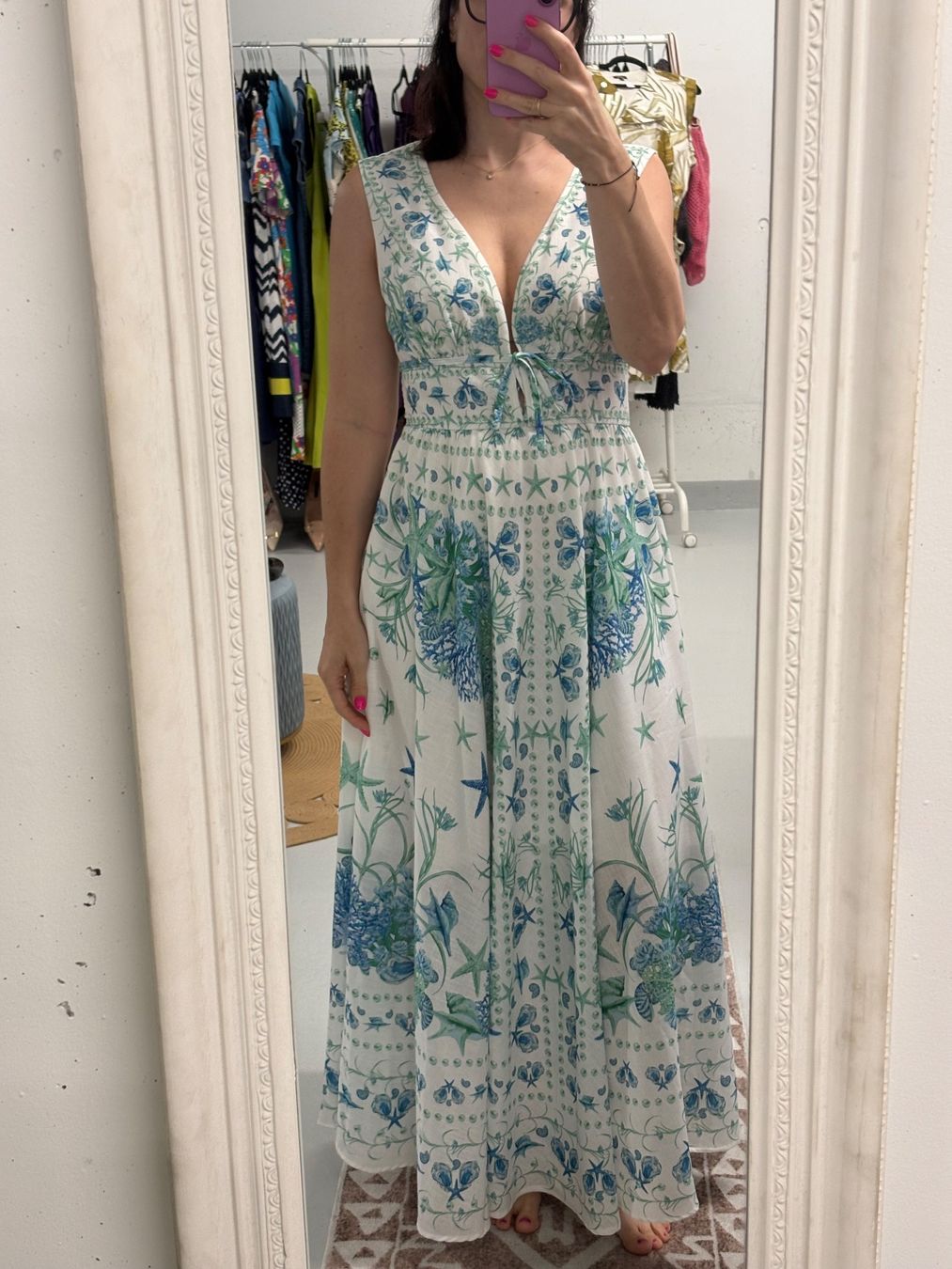 Vestiti: Hemithea Maxikleid Gr. L weiss blau Print griechisch – Nuovo (secondo la descrizione) da Regensdorf venduto da secondchancefashion