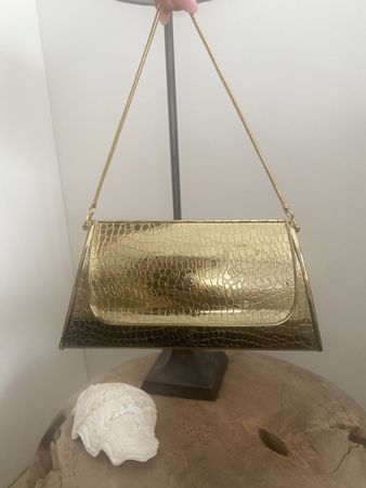 Elegante goldene Vintage-Clutch mit Kroko-Muster, Top!