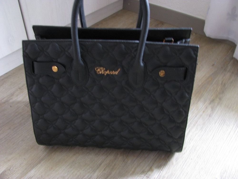 Sac Cabas Vintage Chopard - Toile Beige Monogrammée Et Cuir - Très Bon état