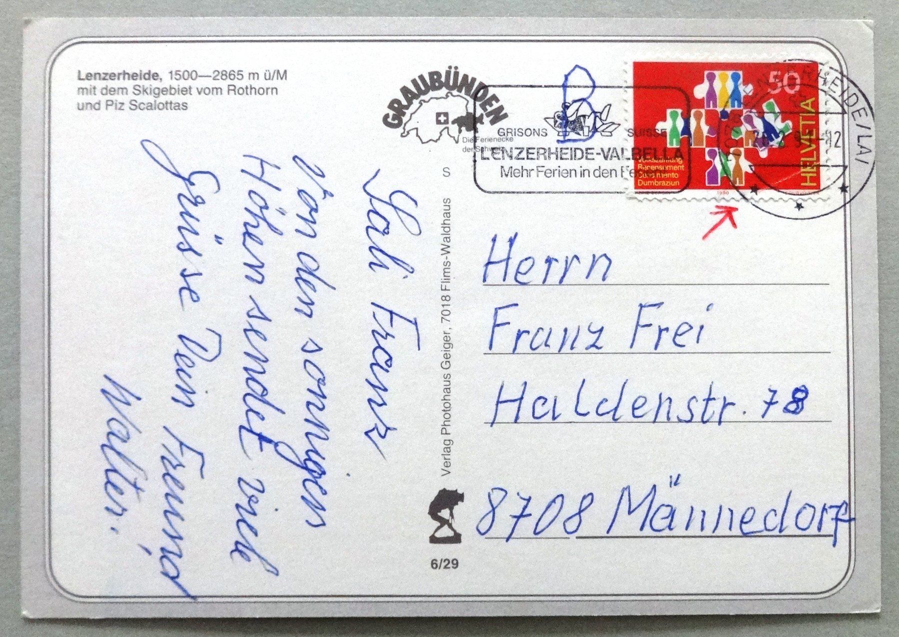 Ansichtskarten: Lenzerheide, 1500-2865 m ü/M – Gebraucht aus Fétigny von Billy2miny 1