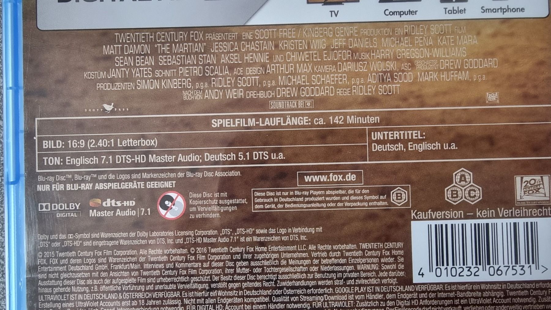 Tous les DVDs: Blu Ray - Der Marsianer - Matt Damon – D'occasion à Oetwil am See par fineli2 1