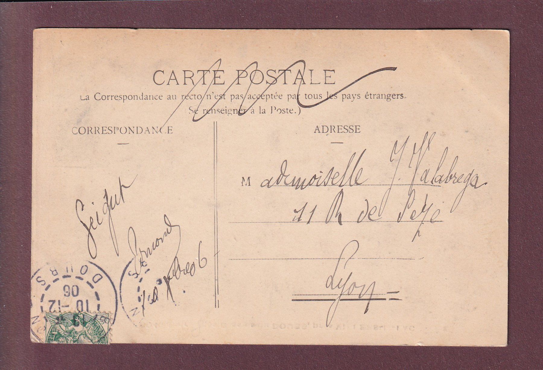 Cartoline postali: BASSIN DU DOUBS - 1906 – Usato da Pully venduto da nicecards 1