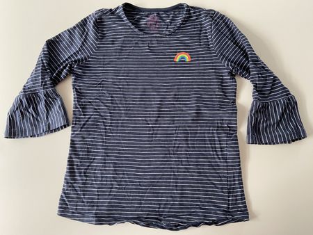 Gestreifter Pullover mit Regenbogen, 146/152, 3/4-Ärmel