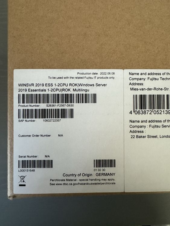 Fujitsu ROK Windows Server 2019 (Neu und originalverpackt) in Berneck ...