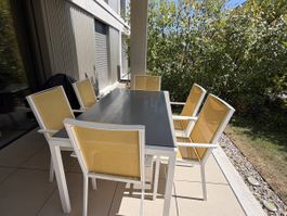 Gartentisch mit 6 Stühlen weiss gelb Aluminium gute Zustand
