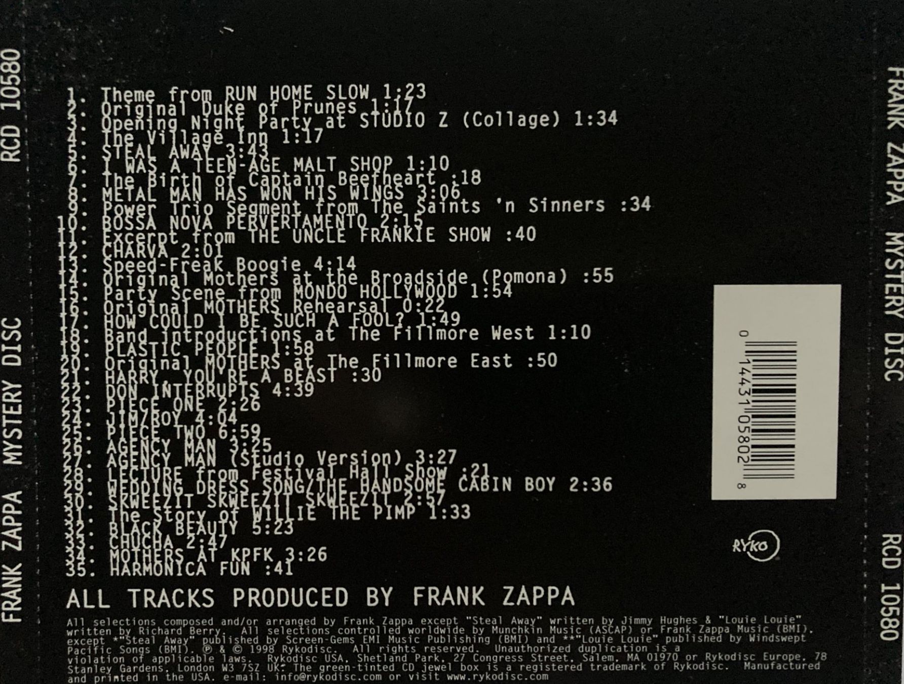CD: FRANK ZAPPA - MYSTERY DISC – Usato da Bottens venduto da hotter-than-hell 1