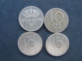 Schweden 10 Ore Lot19361948 1955 1956 Silber
