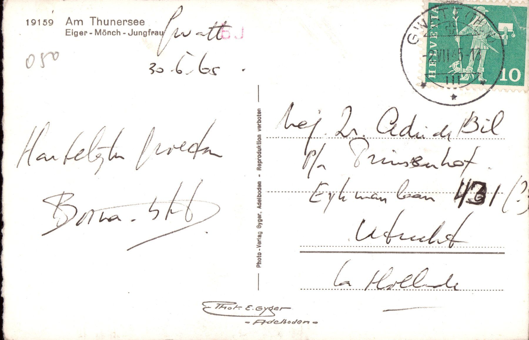 Cartes postales: 1965 AK Am Thunersee - Eiger - Mönch - Jungfrau – D'occasion à Eggersriet par stamp303 1