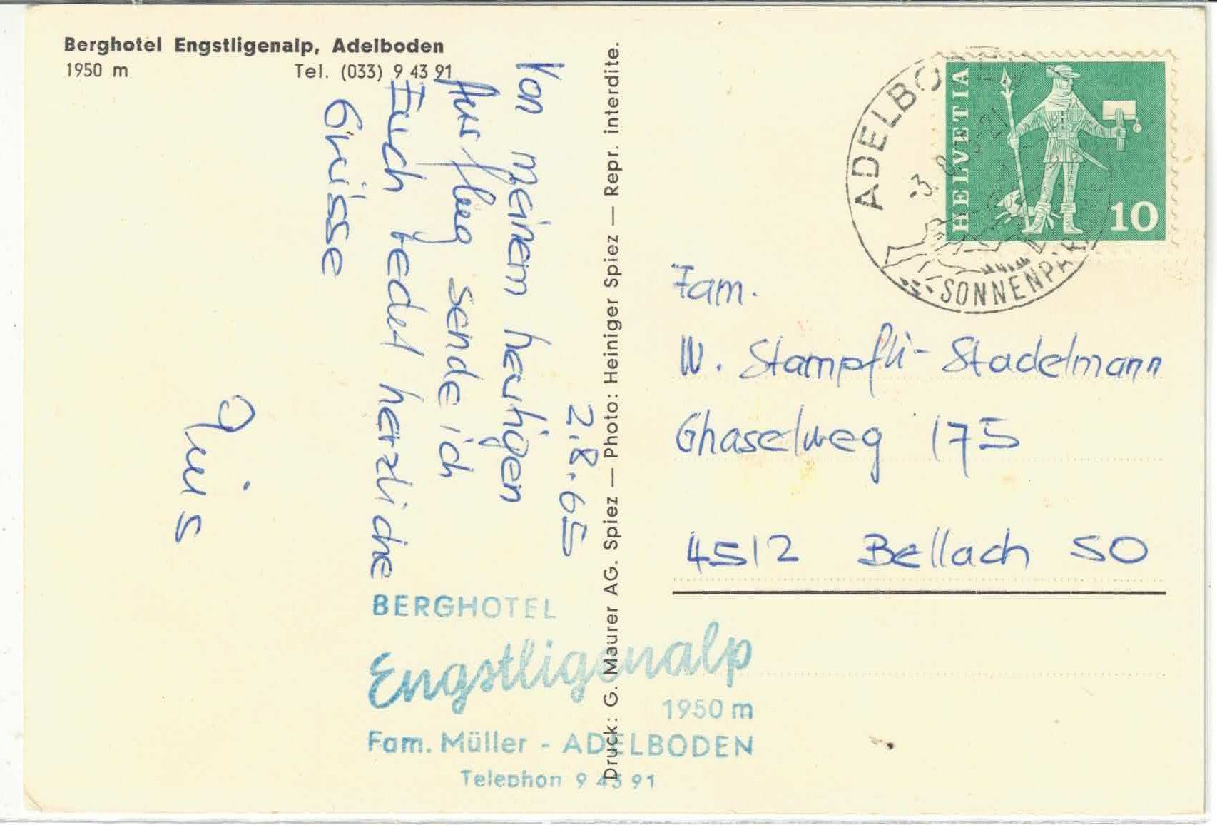 Cartoline postali: Berghotel Engstligenalp - Adelboden – Usato da Ettingen venduto da Kartenplanet 1