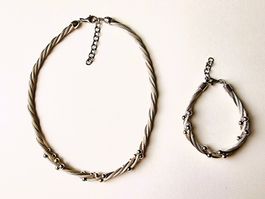 Set Halskette und Armband Silber 925 im Kordel-Kugel Design