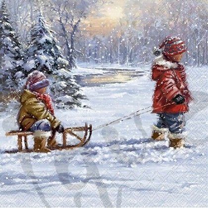 Tovaglioli: Serviette winter sleigh ride (1684) 2Stk. – Nuovo (secondo la descrizione) da Schlatt TG venduto da kreativ-atelier