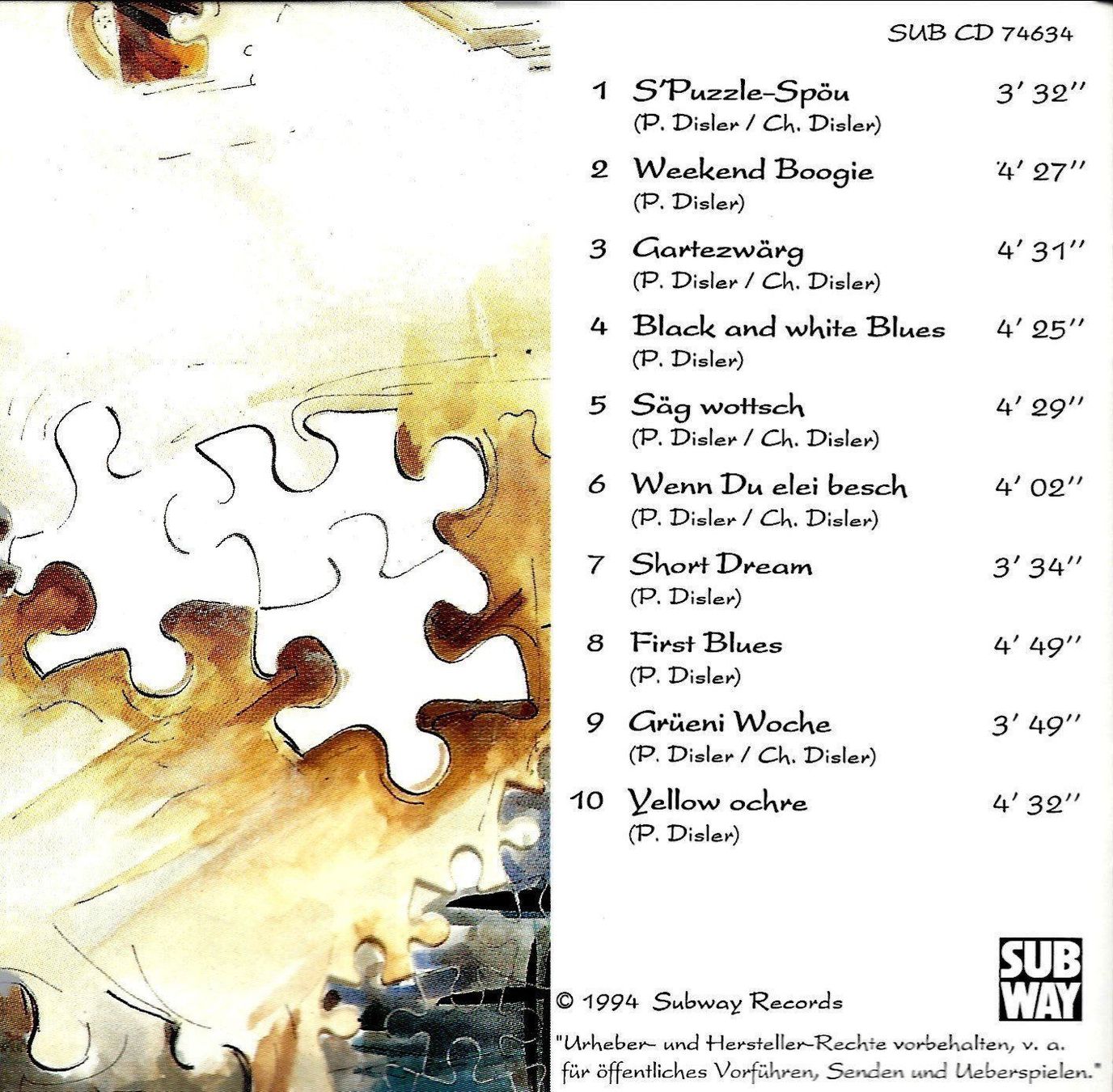 CD: Peter Disler Selection PUZZLE Blues Boogie Jazz Schweiz CD – Usato da Kandergrund venduto da Sososo 1