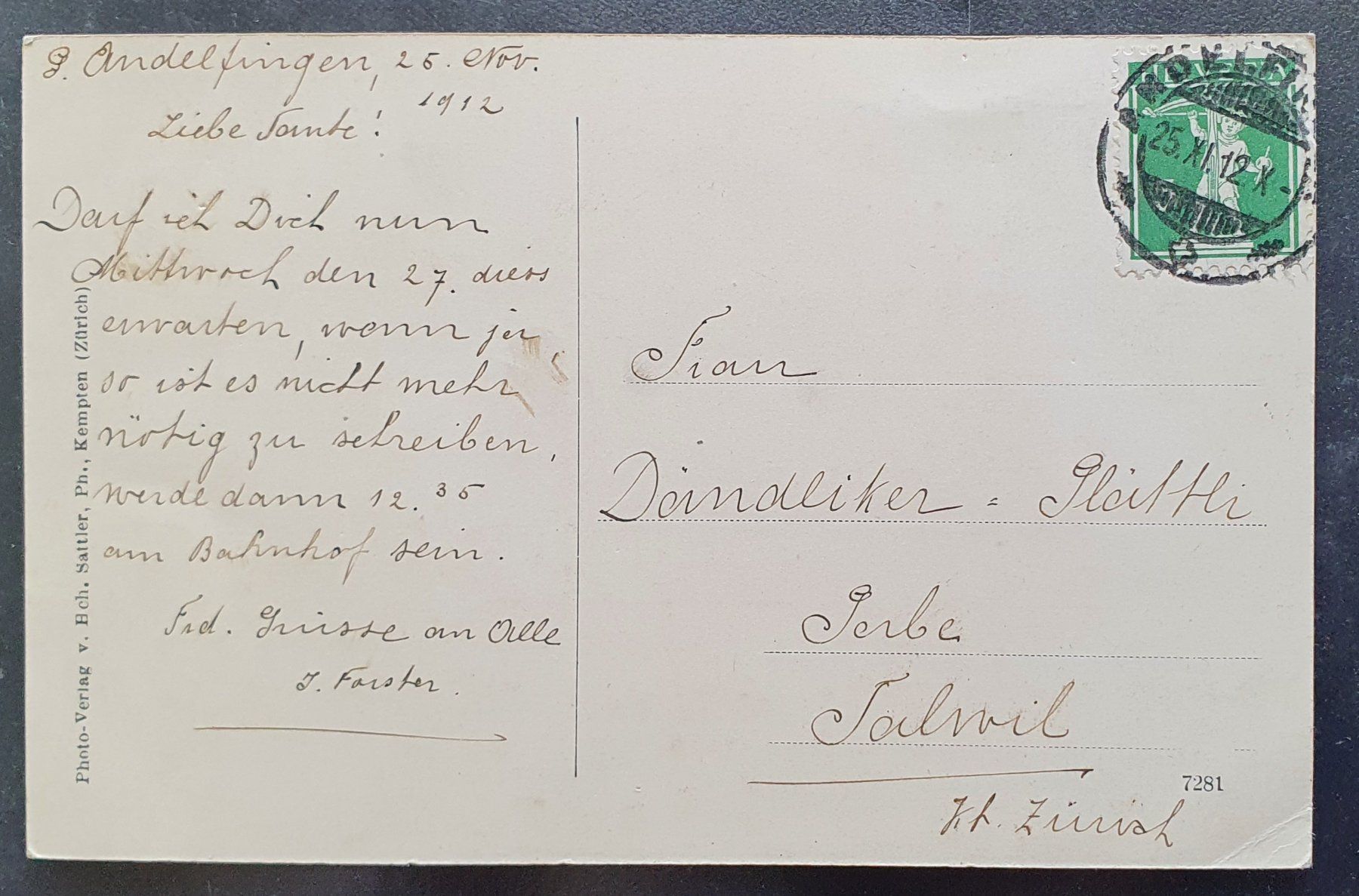 Cartoline postali: Gruss aus Andelfingen 1912 – Usato da Kreuzlingen venduto da Rschweiz1 1