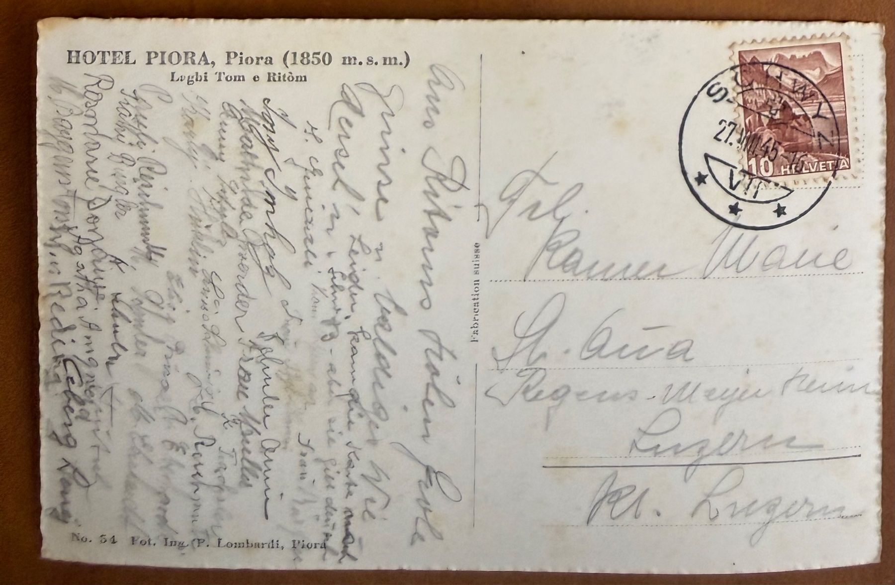 Cartoline postali: Piora - Hotel Piora - Animation 1945 – Usato da Lutry venduto da Ediego 1