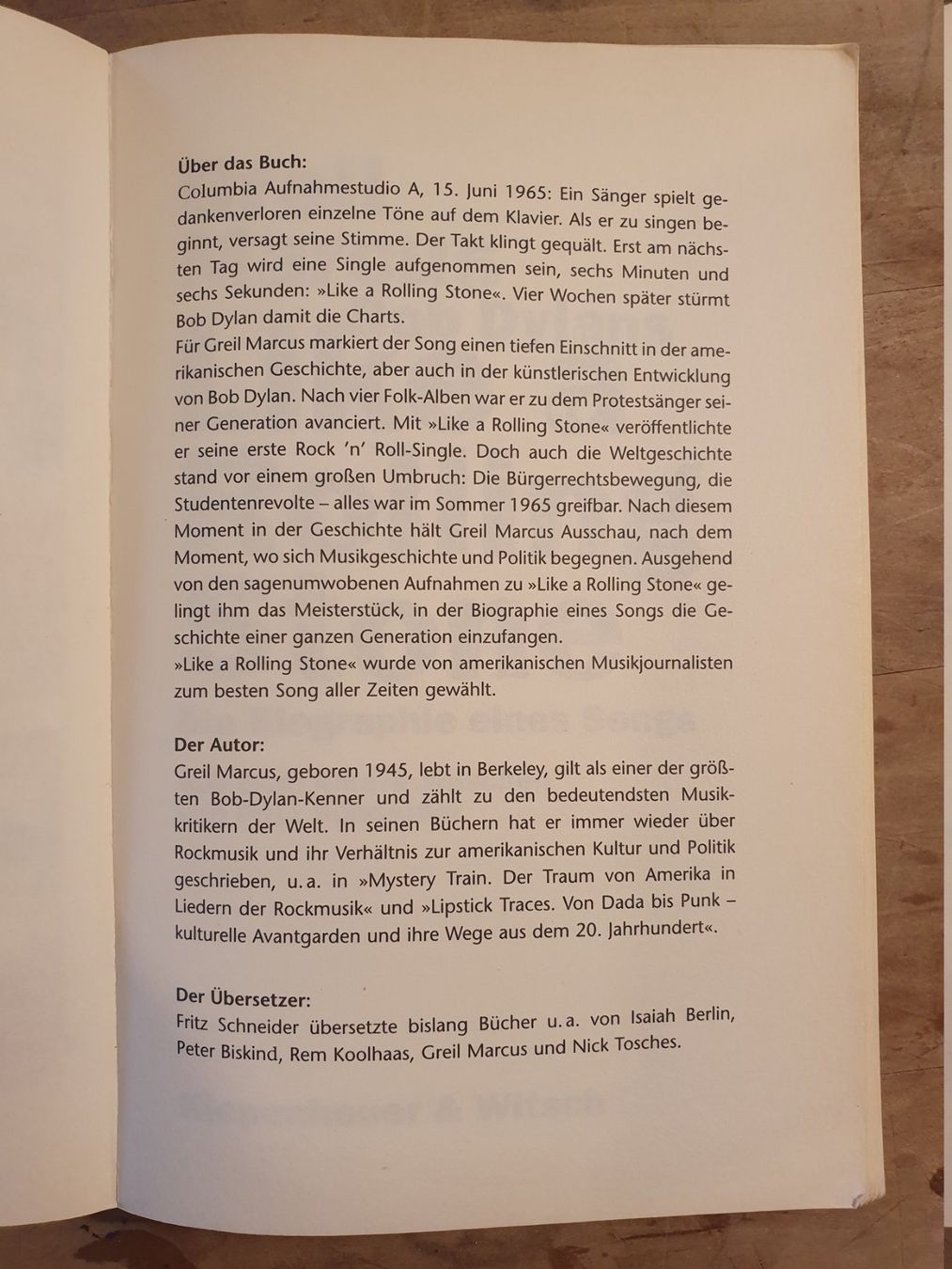 Libri: Bob Dylans Like A Rolling Stone Greil Marcus Kiwi – Usato da Zürich venduto da loosebone 2