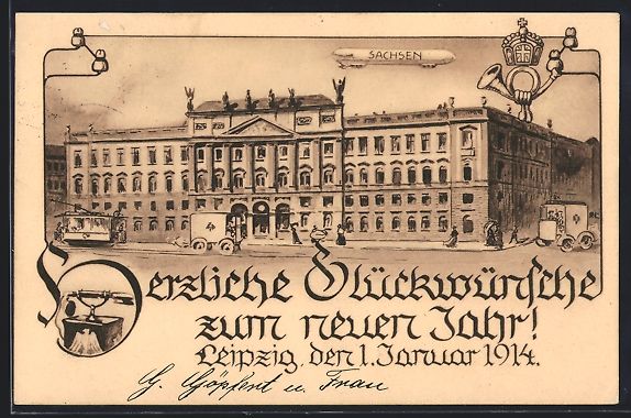 Cartes postales: AK Leipzig, Postdirektion mit Zeppelin – D'occasion à Berlin par bartko-reher