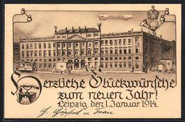 AK Leipzig, Postdirektion mit Zeppelin
