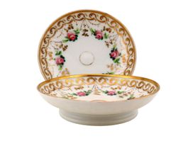 Paire assiettes porcelaine vieux paris roses et dorures