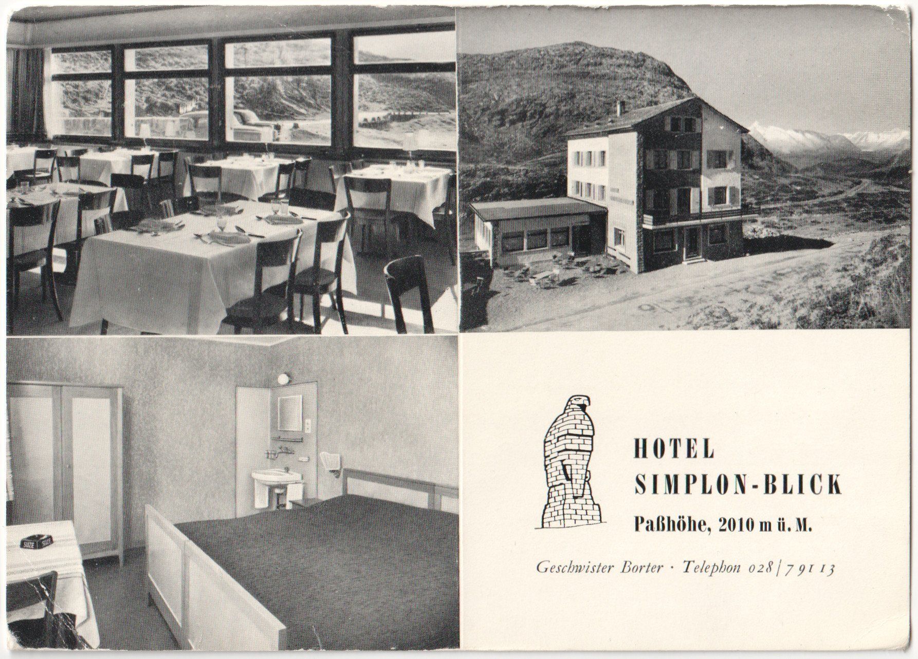 Cartoline postali: SIMPLON Pass: Hotel Simplon-Blick, Werbe-AK ~1960 – Usato da Engelburg venduto da Swisscards