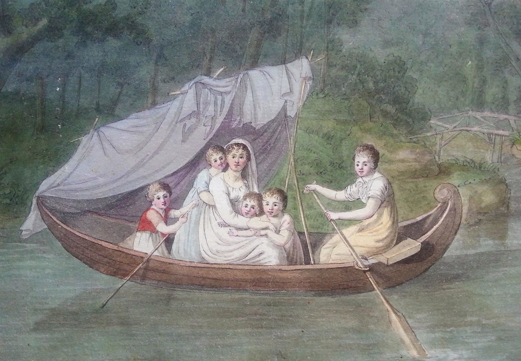 Dipinti: Bild Gemälde Aquarell: Mutter mit Kindern, um 1850 – Usato da Oberriet SG venduto da ganesh435 2