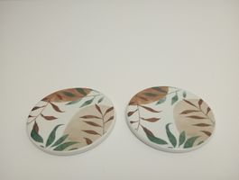 2x Keramik-Untersetzer mit Korkboden Ø 10.5 cm Botanisch