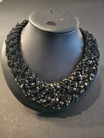 Collier Noir en perles fines noires et grises tressées
