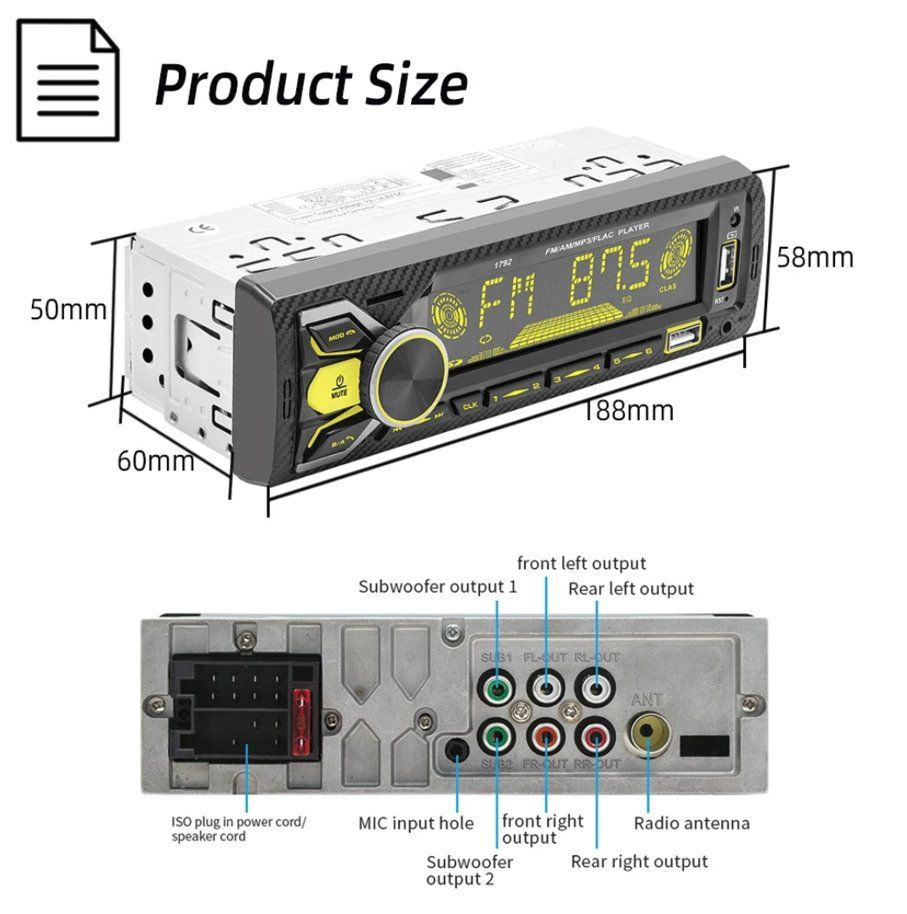 Radio: Autoradio 1DIN 1792 - Bluetooth, USB, AUX, FM, RDS – Nuovo e nell'imballaggio originale da Corcelles-près-Payerne venduto da FactoryofSound 9