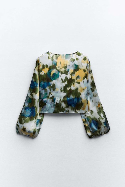 Top Crop Zara Gris - Taille 40/42, 94% Coton, Occasion Très Bon état