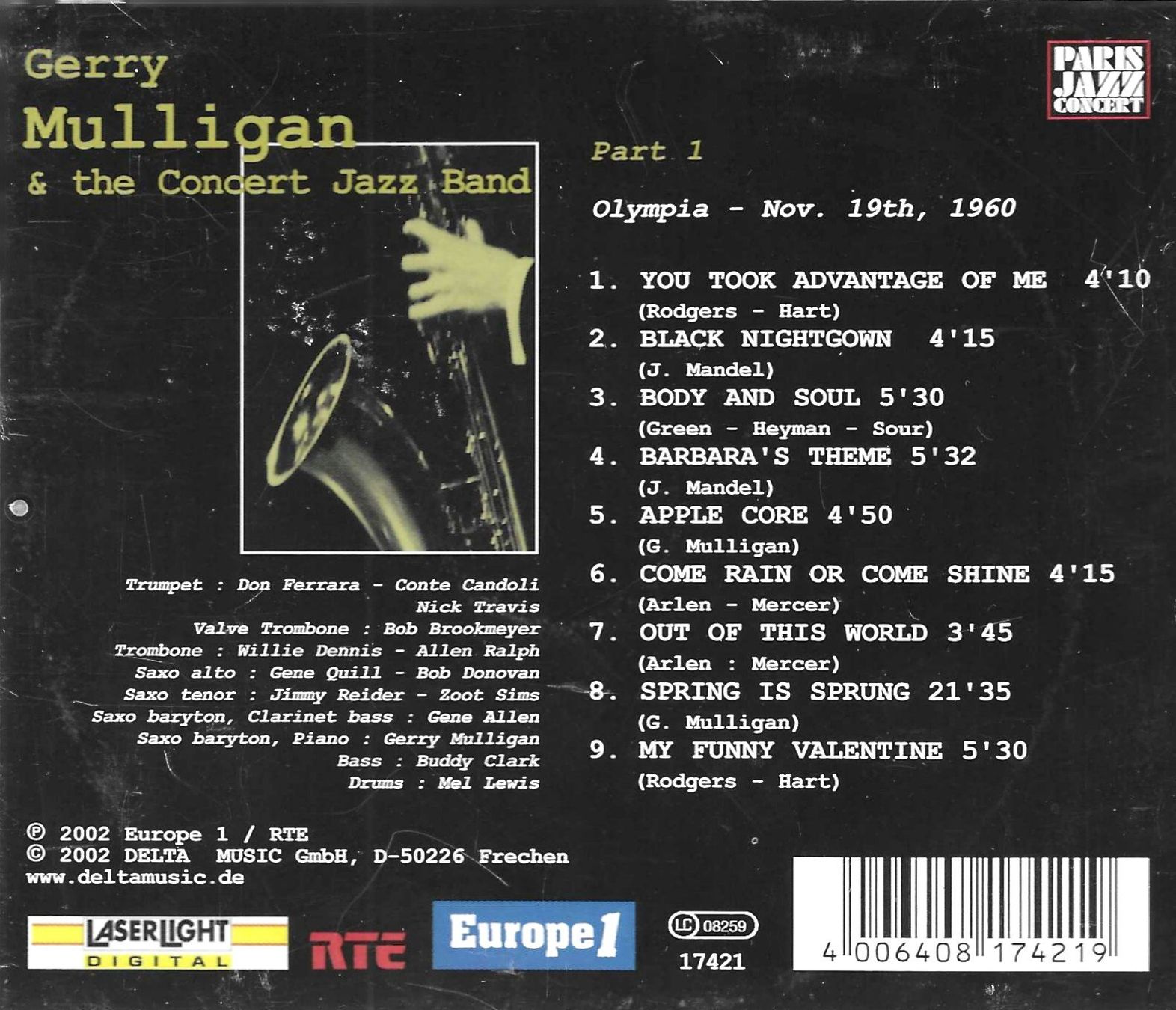CDs: Gerry Mullligan - Olympia Nov. 19th, 1960 – Gebraucht aus Savagnier von Ne2065 1