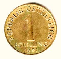 Münze 1 Schilling 1991 Österreich, Aluminium-Bronze