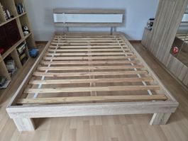 Bettgestell 140 x 200 cm Eiche Sonoma mit Rolllattenrost